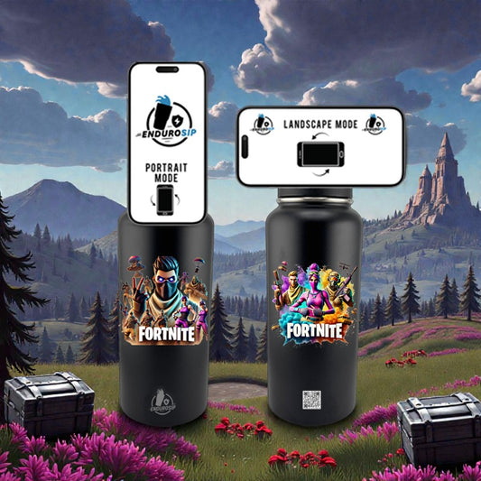 Black Fortnite 32oz Stainless Steel MagSafe Bottle – Dual 3D UVDTF Stickers | Magnetic Phone-Mount Lid | Hand Wash Only