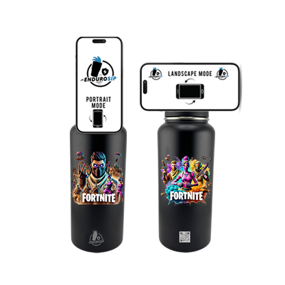 Black Fortnite 32oz Stainless Steel MagSafe Bottle – Dual 3D UVDTF Stickers | Magnetic Phone-Mount Lid | Hand Wash Only
