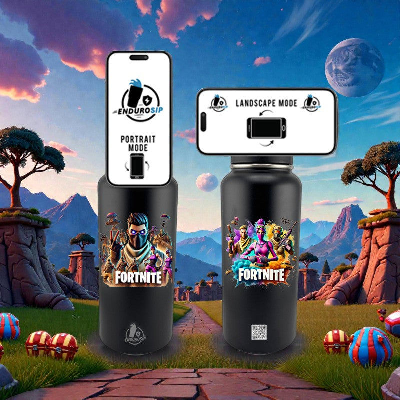 Black Fortnite 32oz Stainless Steel MagSafe Bottle – Dual 3D UVDTF Stickers | Magnetic Phone-Mount Lid | Hand Wash Only