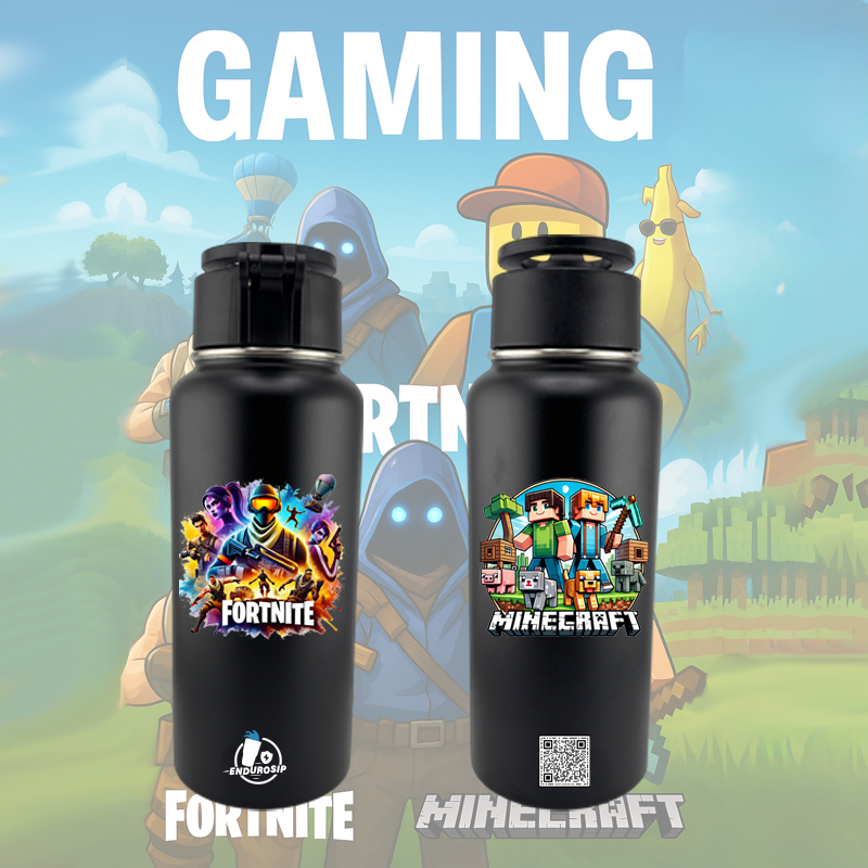 🕹️ Fortnite x Minecraft 32 oz MagSafe Stainless Steel Tumbler – Dual-Sided 3D UVDTF Design (Black Edition)