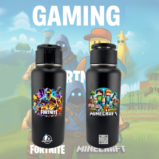🕹️ Fortnite x Minecraft 32 oz MagSafe Stainless Steel Tumbler – Dual-Sided 3D UVDTF Design (Black Edition)