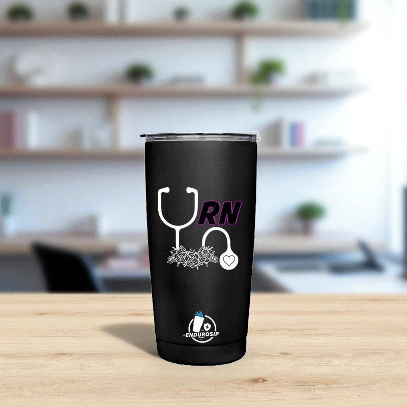 RN Nurse 20 oz Stainless Steel Tumbler – Stethoscope & Floral Design | EnduroSip™