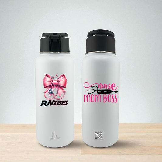 32 oz Nurse Tumbler – RN Vibes & Nurse Mom Boss | MagSafe™ Magnetic Phone Holder Lid | EnduroSip™ Healthcare Collection
