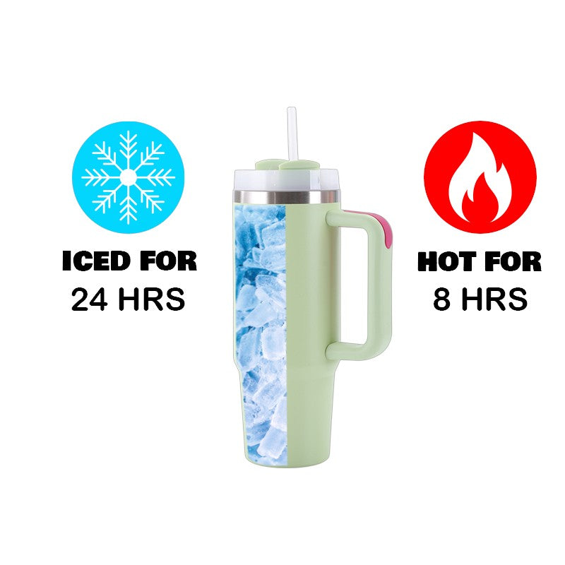 30oz Stainless Steel Tumbler with Handle & Straw – Double Wall, Car Cup Holder Friendly