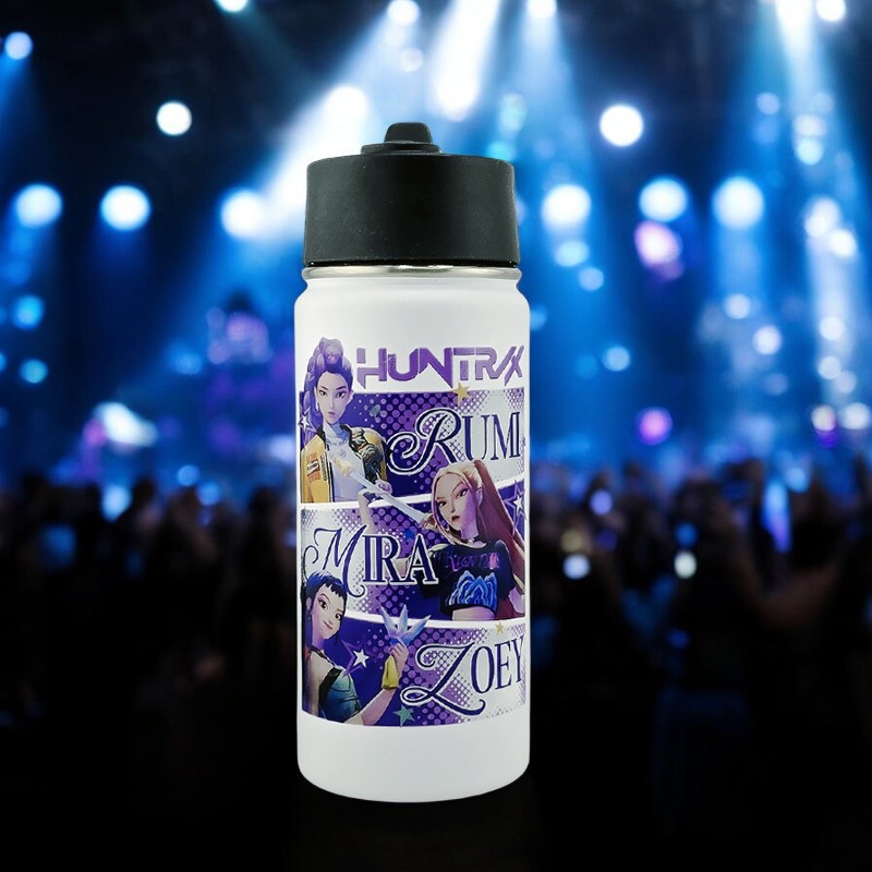 12 oz Kids Sports Kettle – EnduroSip® Double-Wall Insulated | Leak-Proof BPA-Free Lid | Rumi, Zoey & Mira K-Pop 3D UVDTF Sticker Edition