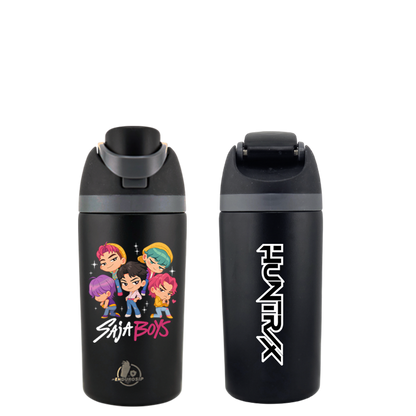 16 oz Black SAJA BOYS × HUNTRIX K-Pop Kids Fruit Bottle | Double-Sided UVDTF 3D • Leak-Proof Edition