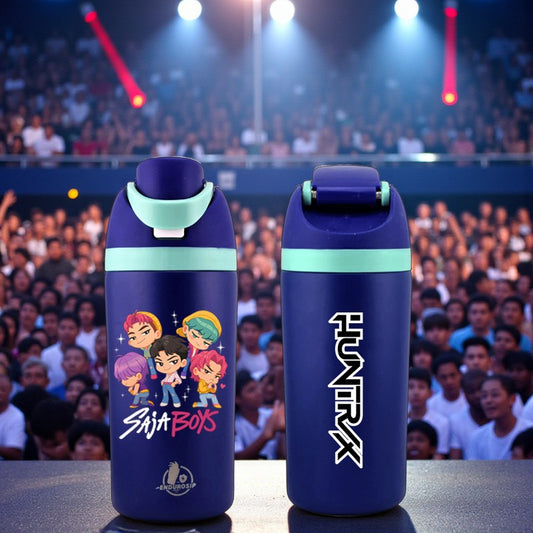 16 oz Blue SAJA BOYS × HUNTRIX K-Pop Kids Fruit Bottle | Double-Sided UVDTF 3D • Leak-Proof Edition