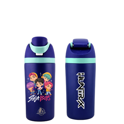 16 oz Blue SAJA BOYS × HUNTRIX K-Pop Kids Fruit Bottle | Double-Sided UVDTF 3D • Leak-Proof Edition