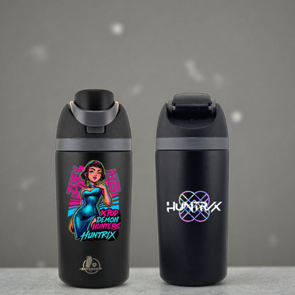 16 oz Black K-Pop Kids Fruit Bottle – Zoey | Double-Sided UVDTF 3D • Huntrix Logo Edition