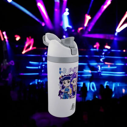 16 oz K-Pop Kids Fruit Bottle – Double-Sided UVDTF 3D Permasticker Design | Huntrix Character Edition | Leak-Proof & Kid-Friendly