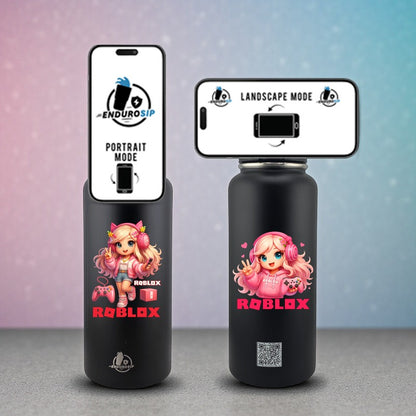 Roblox Girl in Pink 32 oz MagSafe Phone-Holder Water Bottle – Double-Sided 3D UVDTF Permastickers | EnduroSip