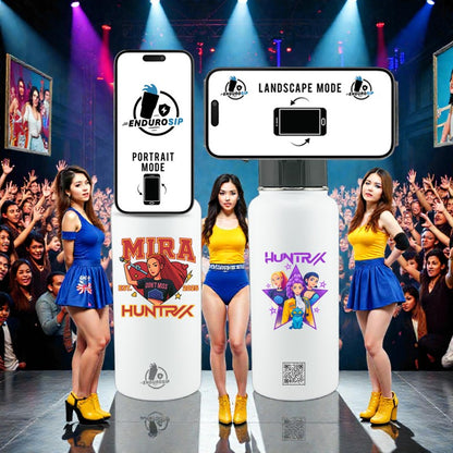 32oz MagSafe Stainless Steel Bottle with Phone Holder White – MIRA HUNTRX K-POP Demon Hunters Edition – Dual 3D UVDTF Permastickers (Hand Wash Only)