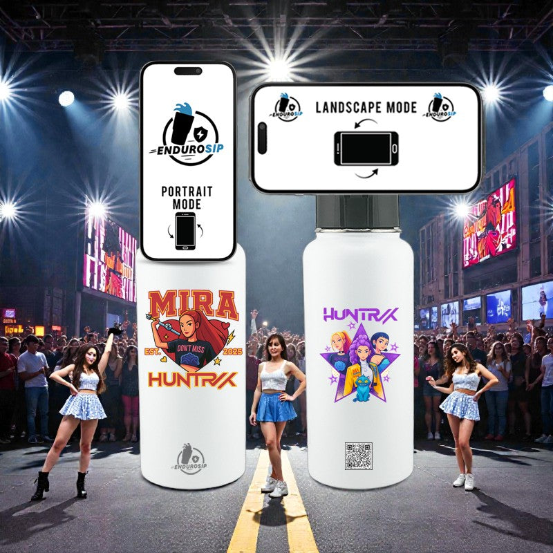 32oz MagSafe Stainless Steel Bottle with Phone Holder White – MIRA HUNTRX K-POP Demon Hunters Edition – Dual 3D UVDTF Permastickers (Hand Wash Only)