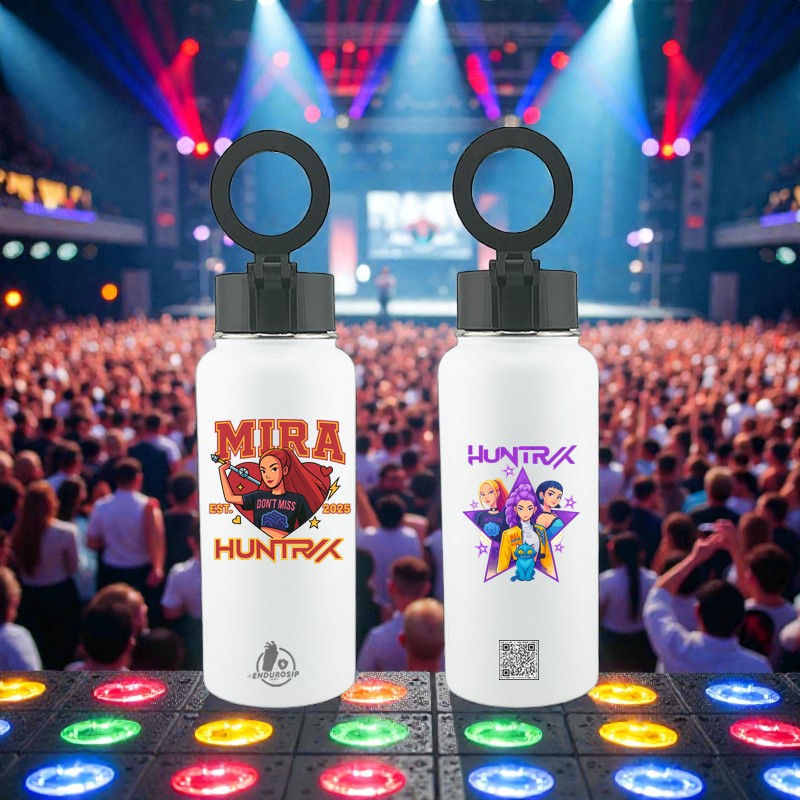 32oz MagSafe Stainless Steel Bottle with Phone Holder White – MIRA HUNTRX K-POP Demon Hunters Edition – Dual 3D UVDTF Permastickers (Hand Wash Only)