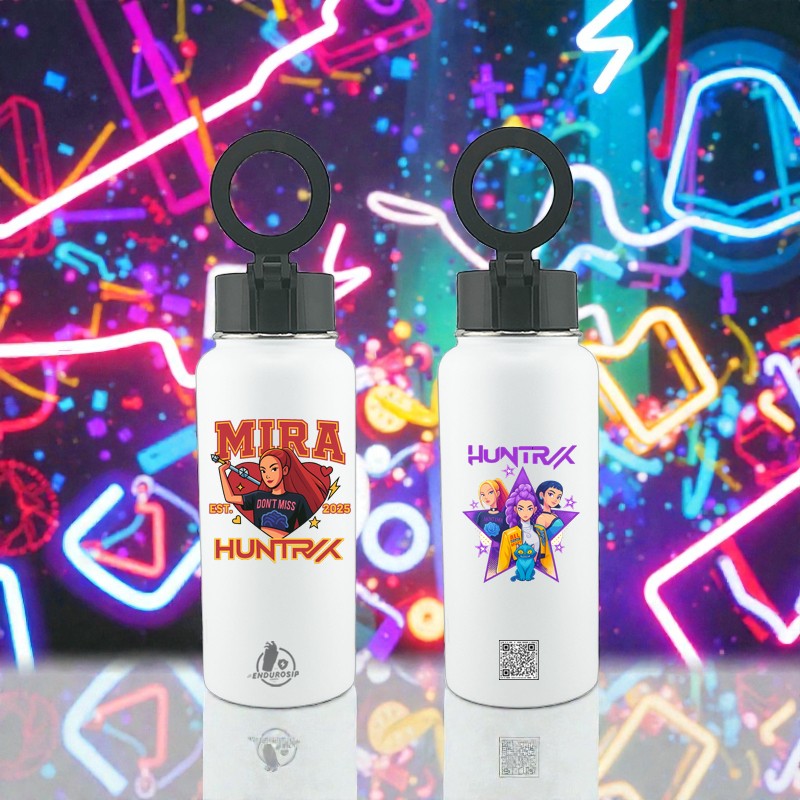 32oz MagSafe Stainless Steel Bottle with Phone Holder White – MIRA HUNTRX K-POP Demon Hunters Edition – Dual 3D UVDTF Permastickers (Hand Wash Only)