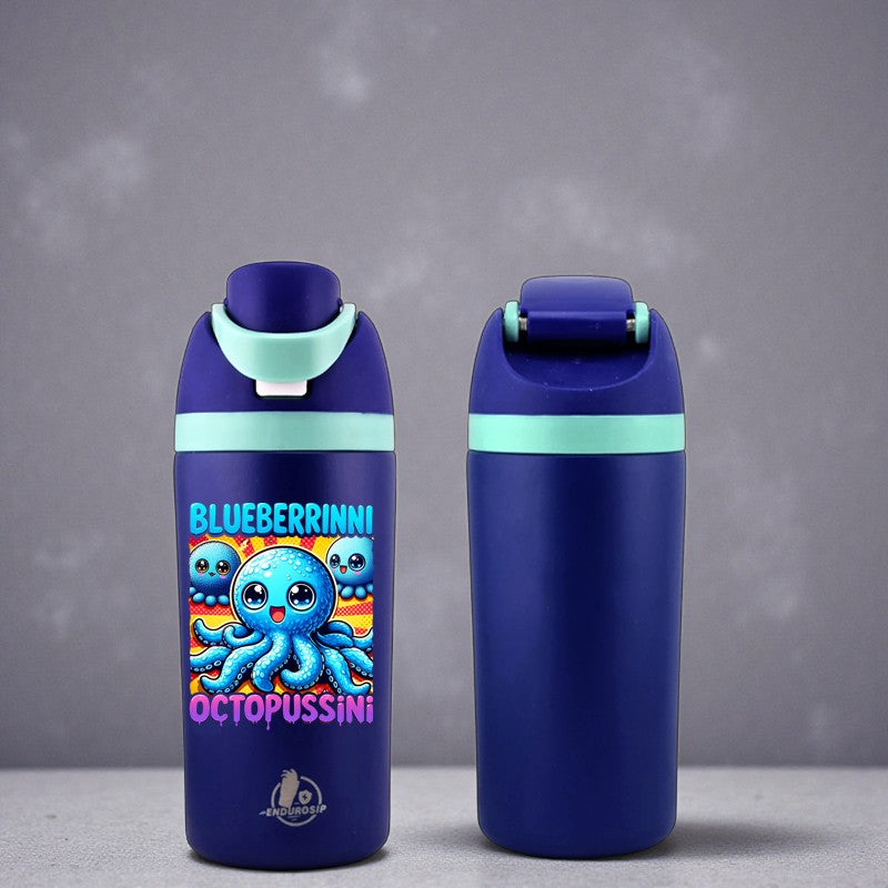 Italian Brain Rot “Blueberrinni Octopussini” 16 oz 2-Way Sip Bottle – 3D UVDTF Permasticker Black, White or Blue