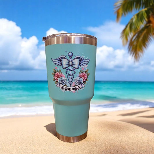 Nurse Vibes 30 oz Stainless Steel Double Wall Insulated Stay Hot Stay Cold Tumbler Cup