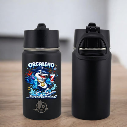 EnduroSip® 12 oz Black, White, Blue, Pink  Water Bottle – Orcalero “Perché Cammina?” Italian Brainrot | Single-Sided UVDTF 3D Permastickers