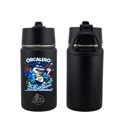 EnduroSip® 12 oz Black, White, Blue, Pink  Water Bottle – Orcalero “Perché Cammina?” Italian Brainrot | Single-Sided UVDTF 3D Permastickers