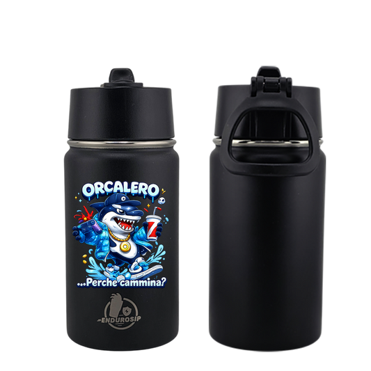 EnduroSip® 12 oz Black, White, Blue, Pink  Water Bottle – Orcalero “Perché Cammina?” Italian Brainrot | Single-Sided UVDTF 3D Permastickers