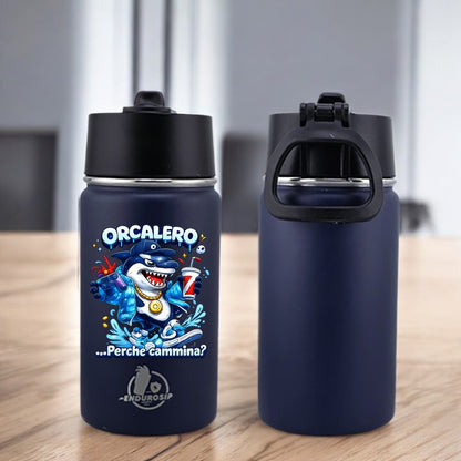 EnduroSip® 12 oz Black, White, Blue, Pink  Water Bottle – Orcalero “Perché Cammina?” Italian Brainrot | Single-Sided UVDTF 3D Permastickers