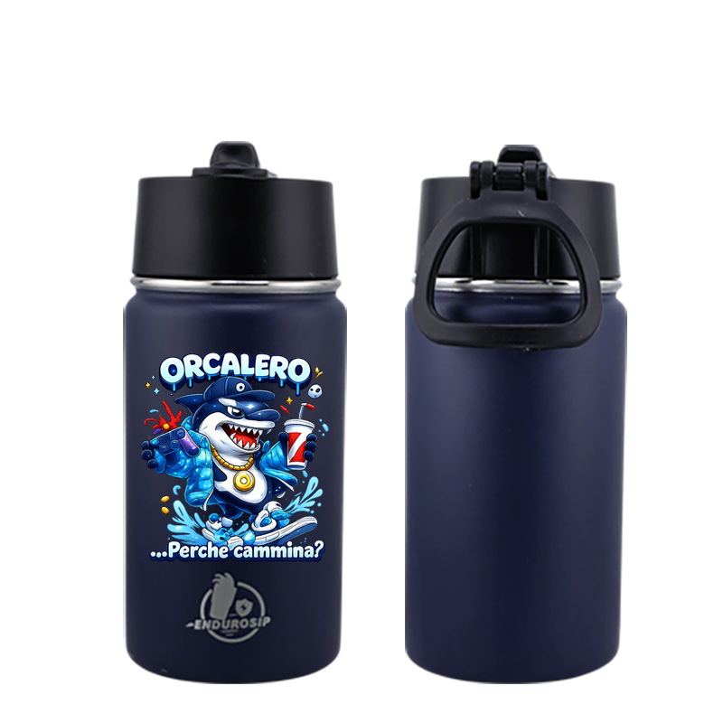 EnduroSip® 12 oz Black, White, Blue, Pink  Water Bottle – Orcalero “Perché Cammina?” Italian Brainrot | Single-Sided UVDTF 3D Permastickers