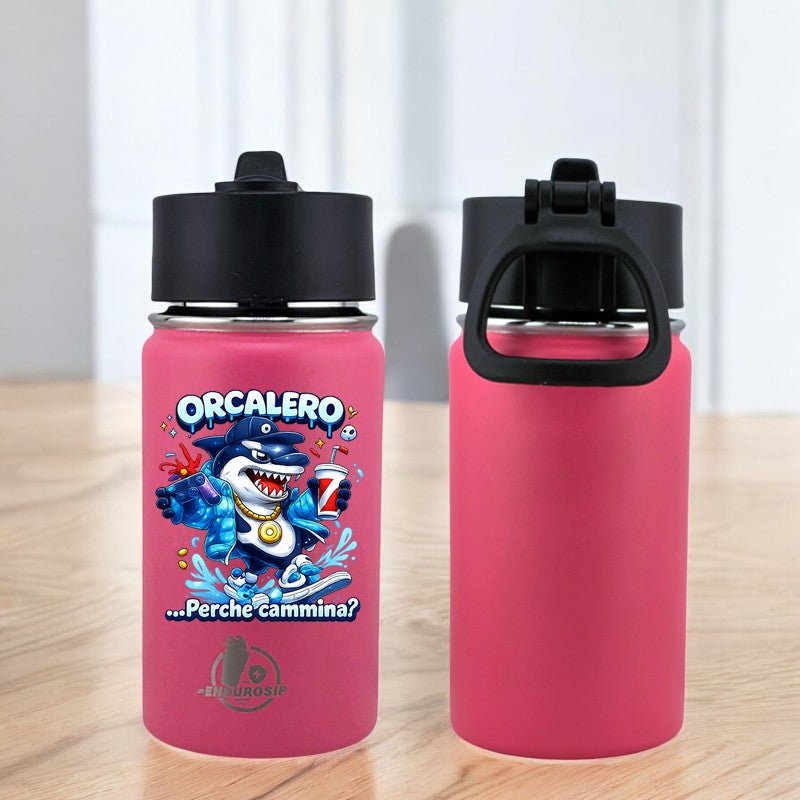 EnduroSip® 12 oz Black, White, Blue, Pink  Water Bottle – Orcalero “Perché Cammina?” Italian Brainrot | Single-Sided UVDTF 3D Permastickers