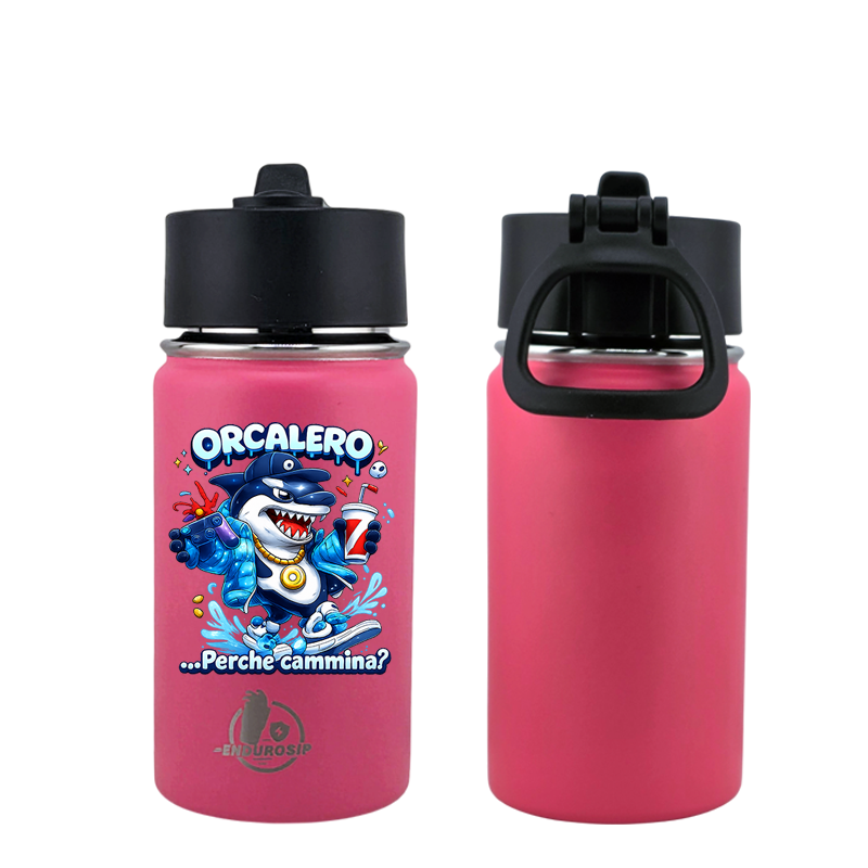 EnduroSip® 12 oz Black, White, Blue, Pink  Water Bottle – Orcalero “Perché Cammina?” Italian Brainrot | Single-Sided UVDTF 3D Permastickers