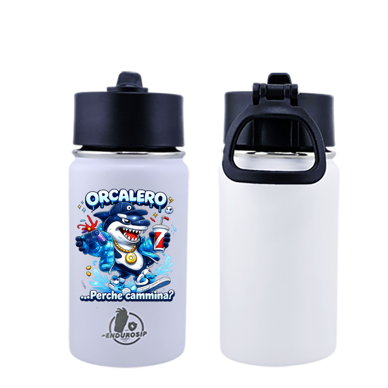 EnduroSip® 12 oz Black, White, Blue, Pink  Water Bottle – Orcalero “Perché Cammina?” Italian Brainrot | Single-Sided UVDTF 3D Permastickers