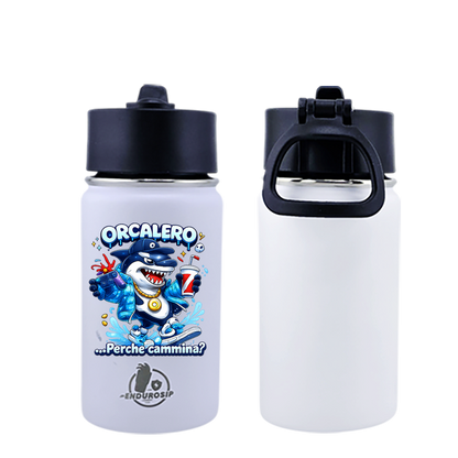 EnduroSip® 12 oz Black, White, Blue, Pink  Water Bottle – Orcalero “Perché Cammina?” Italian Brainrot | Single-Sided UVDTF 3D Permastickers