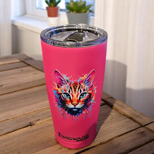Colorful Splash Cat Kitten 20 oz Stainless Steel Tumbler Pink Keeps Hot Keep Cold Double Wall Insulated