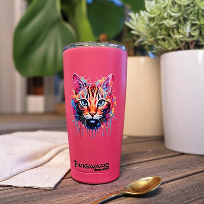 Colorful Splash Cat Kitten 20 oz Stainless Steel Tumbler Pink Keeps Hot Keep Cold Double Wall Insulated