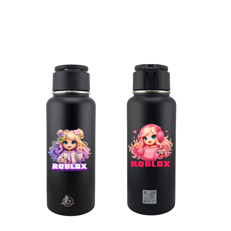Roblox Girl in Pink & Purple 32 oz MagSafe Phone-Holder Water Bottle – Double-Sided 3D UVDTF Permastickers | EnduroSip