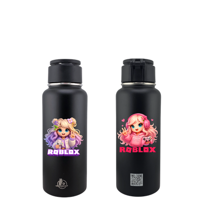 Roblox Girl in Pink & Purple 32 oz MagSafe Phone-Holder Water Bottle – Double-Sided 3D UVDTF Permastickers | EnduroSip