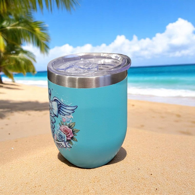 Nurse Vibes 12oz Wine Tumbler with lid, Stainless Steel Travel Mugs Stemless Double Wall Insulated Coffee Cup, Insulated Wine Glasses Travel Tumbler for Cold & Hot Drinks