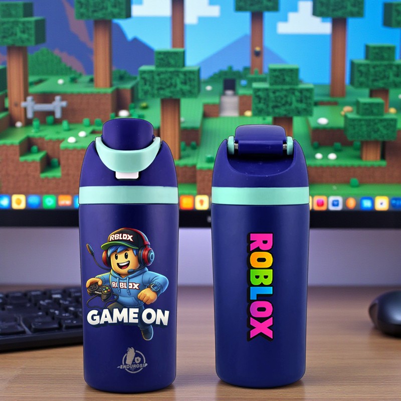 EnduroSip™ Roblox “Game On” 16 oz Insulated Bottle | Double-Sided UVDTF 3D Logo – Blue