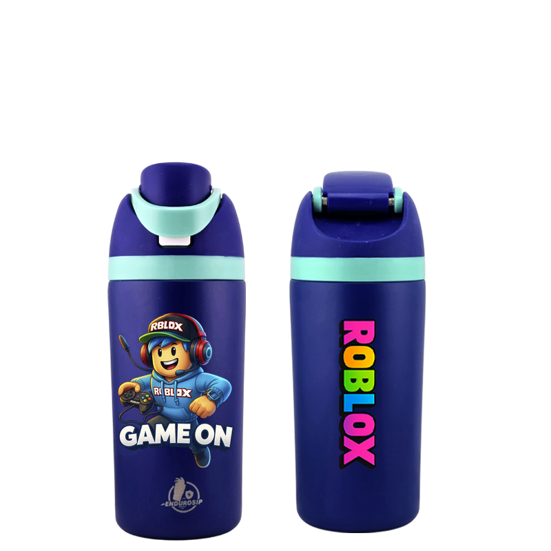 EnduroSip™ Roblox “Game On” 16 oz Insulated Bottle | Double-Sided UVDTF 3D Logo – Blue