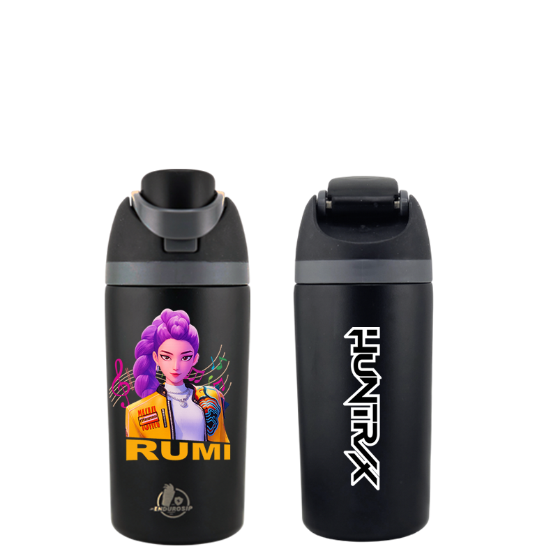 K-Pop Demon Hunters Rumi 16 oz Kids Fruit Bottle – Double-Sided 3D UVDTF | Huntrix Logo Back | Leak-Proof & Kid-Friendly