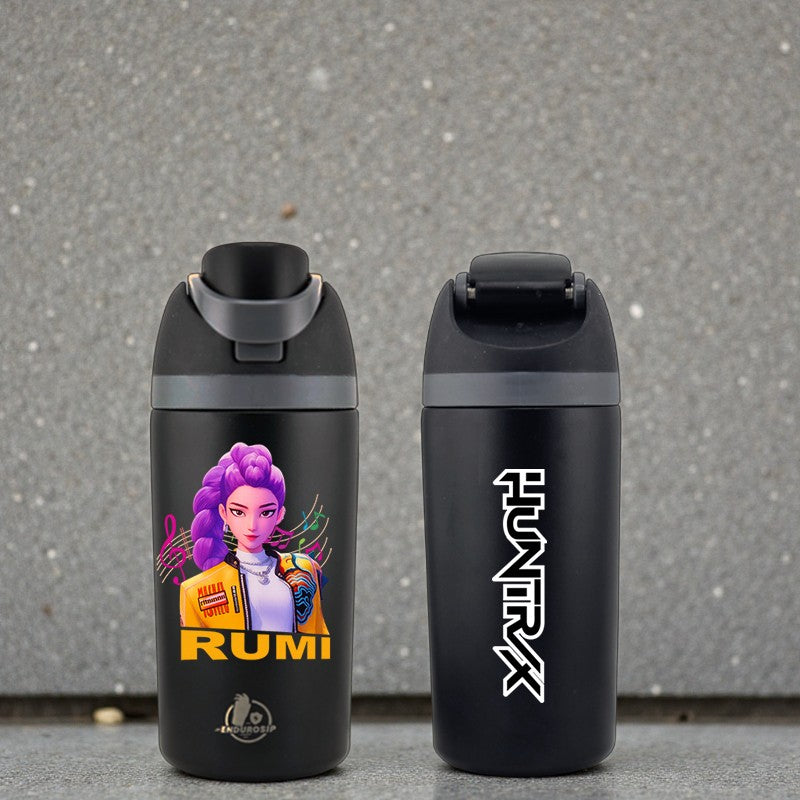 K-Pop Demon Hunters Rumi 16 oz Kids Fruit Bottle – Double-Sided 3D UVDTF | Huntrix Logo Back | Leak-Proof & Kid-Friendly