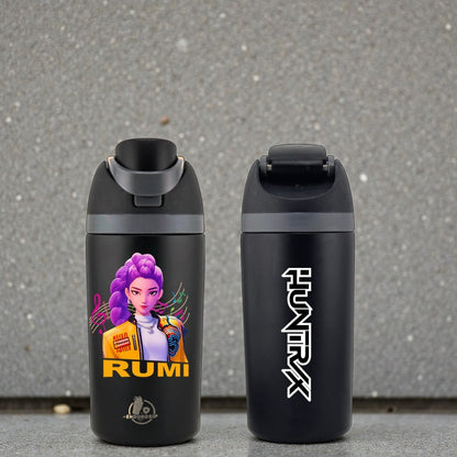 K-Pop Demon Hunters Rumi 16 oz Kids Fruit Bottle – Double-Sided 3D UVDTF | Huntrix Logo Back | Leak-Proof & Kid-Friendly