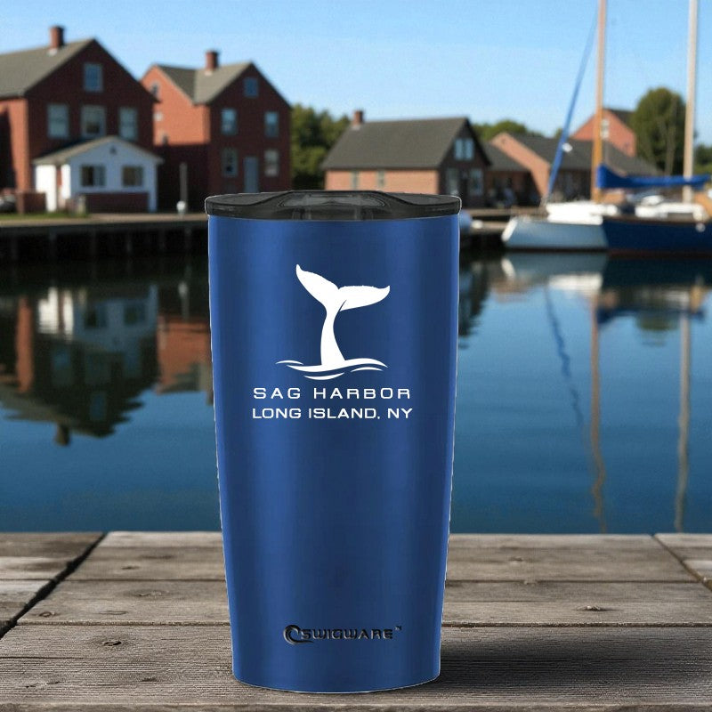 Sag Harbor Long Island, NY Whale 20 oz Stainless Steel Double-Wall Vacuum-Insulated Tumbler – Navy Blue | EnduroSip Coastal Collection
