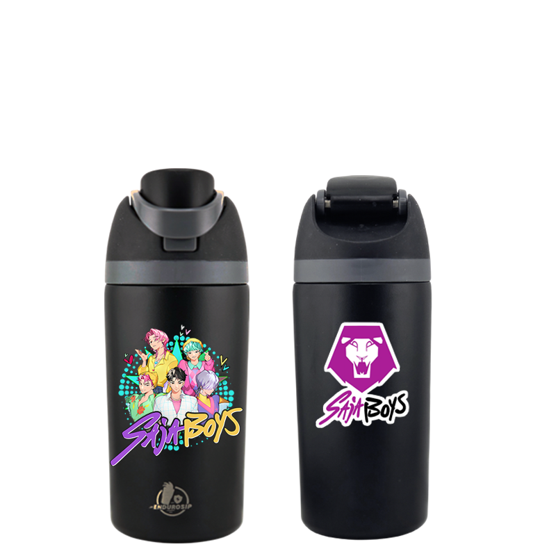 16 oz Black SAJA BOYS K-Pop Kids Fruit Bottle | Double-Sided UVDTF 3D • Leak-Proof Edition