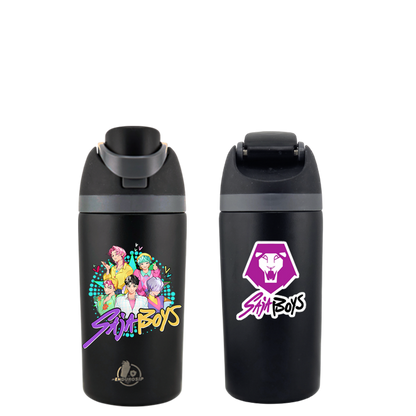 16 oz Black SAJA BOYS K-Pop Kids Fruit Bottle | Double-Sided UVDTF 3D • Leak-Proof Edition