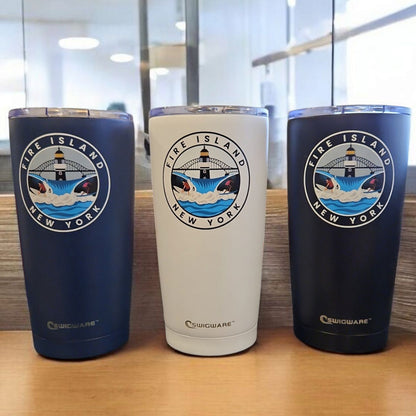 Fire Island NY Stainless Steel Tumbler White 20 oz Surfing