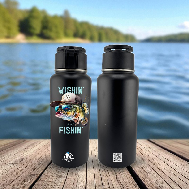 32 oz EnduroSip™ MagSafe Phone Holder Tumbler – “Wishin’ I Was Fishin’”